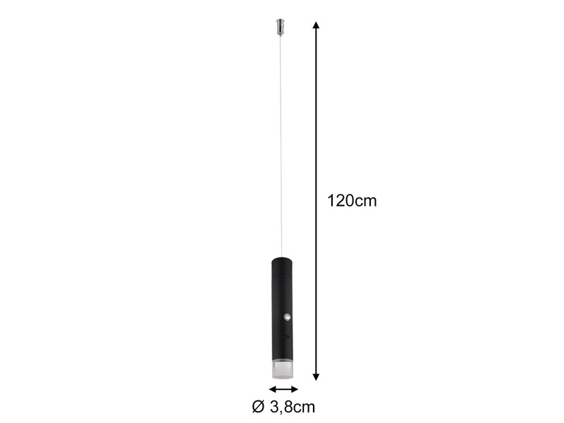 Akku Pendelleuchte PELO Schwarz, dimmbar, abnehmbarer Leuchtenkopf Ø 3,8cm