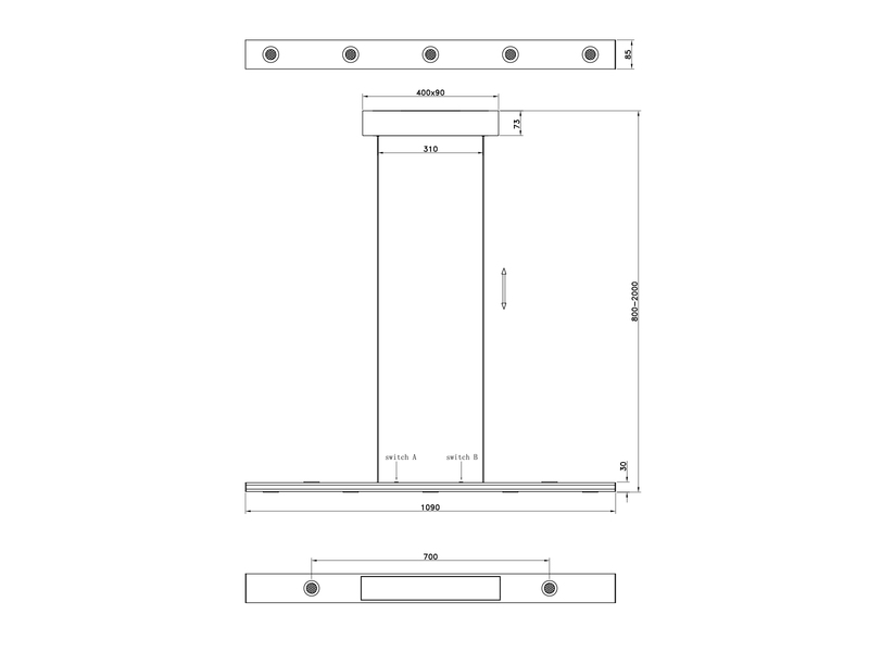 LED Pendelleuchte GRAHAM dimmbar & stufenlos höhenverstellbar, Schwarz, B: 109cm