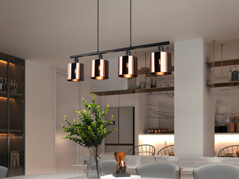 Pendelleuchte JASON 4-flammig mit Lampenschirmen Bronzefarbig, Breite 75cm