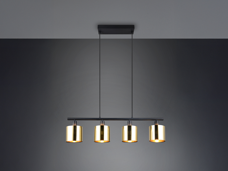 Pendelleuchte JASON 4-flammig mit Lampenschirmen Goldfarbig, Breite 75cm