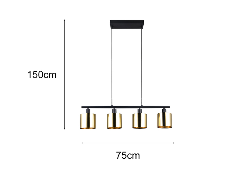 Pendelleuchte JASON 4-flammig mit Lampenschirmen Goldfarbig, Breite 75cm