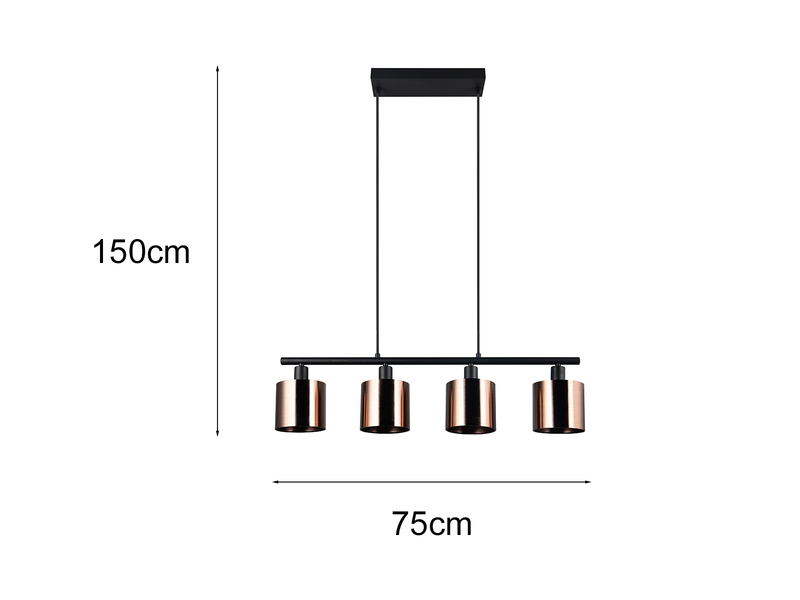 LED Pendelleuchte 4-flammig mit Lampenschirmen Bronzefarbig, Breite 75cm