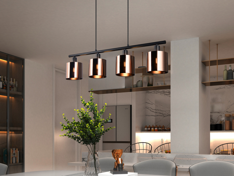 LED Pendelleuchte 4-flammig mit Lampenschirmen Bronzefarbig, Breite 75cm