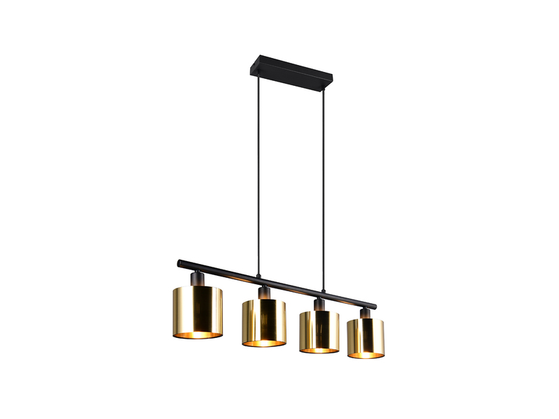 LED Pendelleuchte 4-flammig mit Lampenschirmen Goldfarbig, Breite 75cm