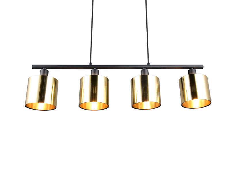 LED Pendelleuchte 4-flammig mit Lampenschirmen Goldfarbig, Breite 75cm