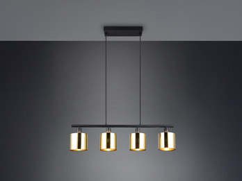 LED Pendelleuchte 4-flammig mit Lampenschirmen Goldfarbig, Breite 75cm