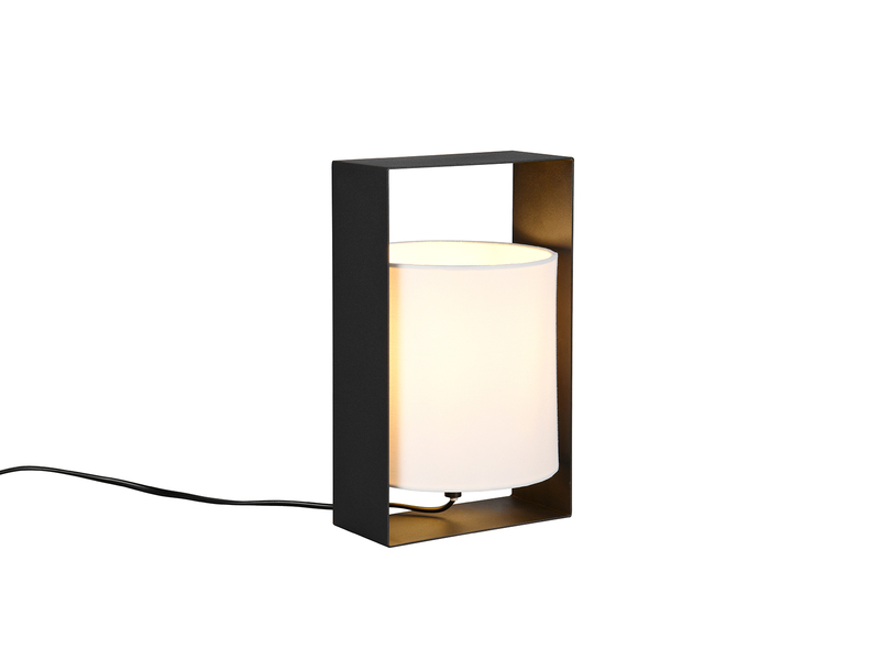 Moderne Tischlampe PAIL Metallrahmen Schwarz, Stoffschirm Weiß, Höhe 27cm