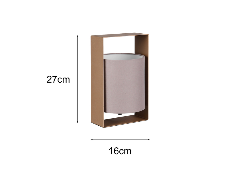 Moderne Tischlampe PAIL Metallrahmen Coffee, Stoffschirm Taupe, Höhe 27cm