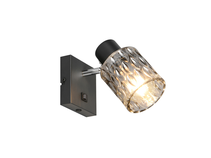 Wandstrahler JACK mit Schalter und Rauchglas Lampenschirm, Höhe 16cm