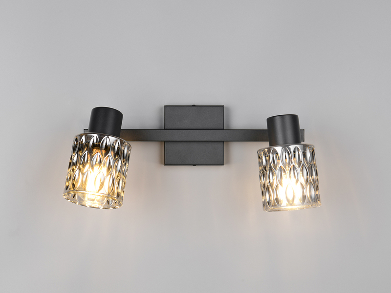Deckenstrahler JACK 2-flammig mit Rauchglas Lampenschirmen, Breite 37cm