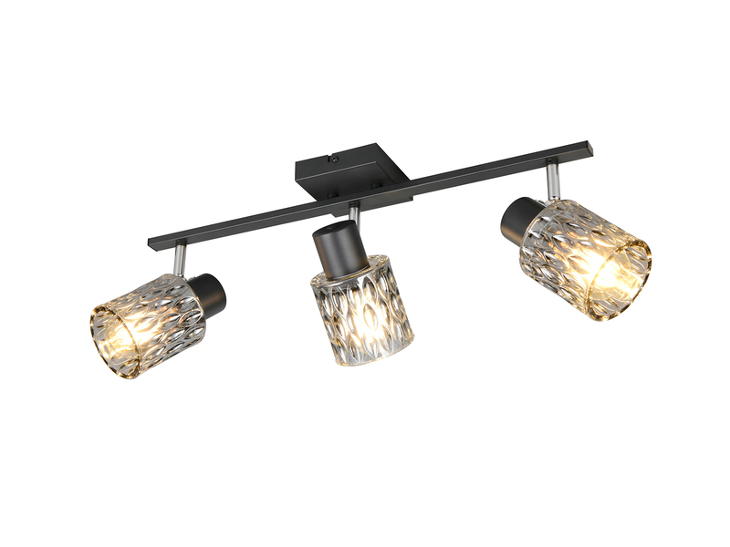 Deckenstrahler JACK 3-flammig mit Rauchglas Lampenschirmen, Breite 55cm