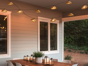 Outdoor Lichterkette MOOD mit 10 Schirmen Solar & USB aufladbar, Länge 5,7 Meter