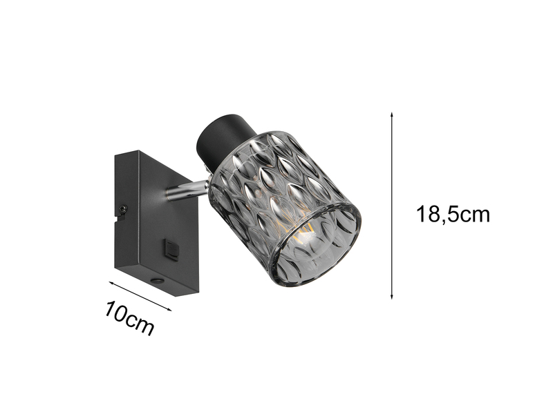 LED Wandstrahler mit Schalter und Rauchglas Lampenschirm, Höhe 16cm
