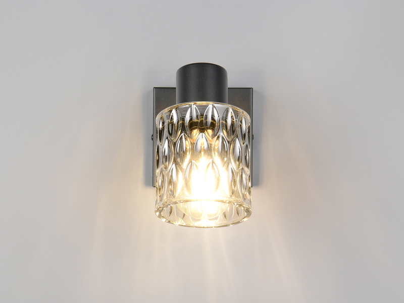 LED Wandstrahler mit Schalter und Rauchglas Lampenschirm, Höhe 16cm