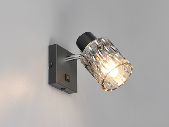 LED Wandstrahler mit Schalter und Rauchglas Lampenschirm, Höhe 16cm
