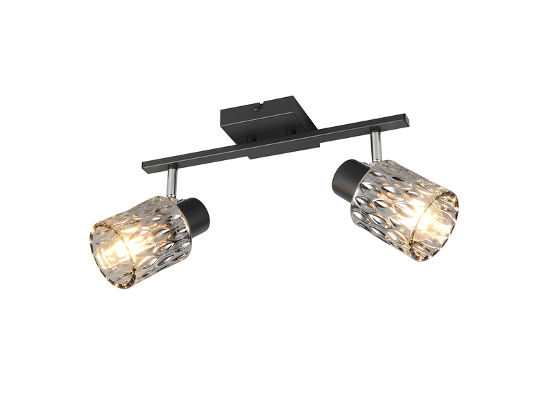 LED Deckenstrahler 2-flammig mit Rauchglas Lampenschirmen, Breite 37cm