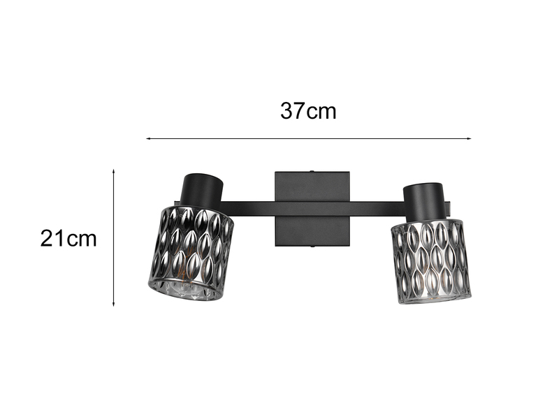 LED Deckenstrahler 2-flammig mit Rauchglas Lampenschirmen, Breite 37cm