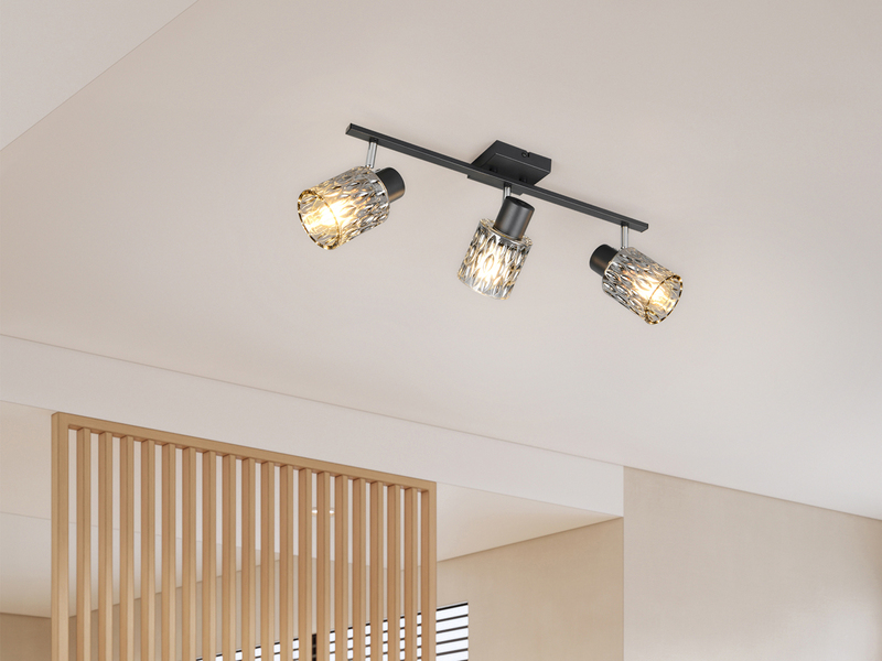 LED Deckenstrahler 3-flammig mit Rauchglas Lampenschirmen, Breite 55cm