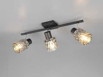 LED Deckenstrahler 3-flammig mit Rauchglas Lampenschirmen, Breite 55cm LED Deckenstrahler 3-flammig mit Rauchglas Lampenschirmen, Breite 55cm