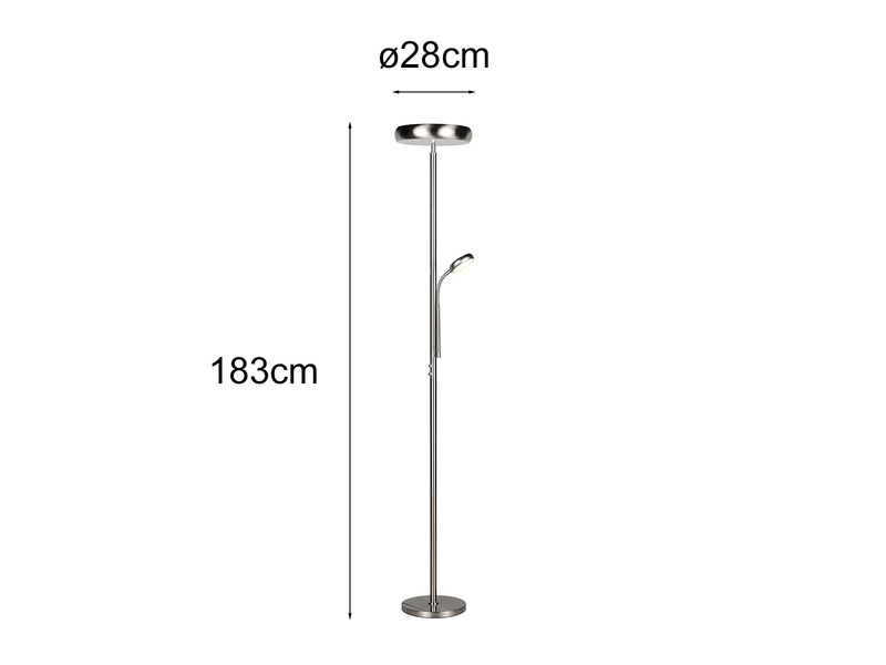 LED Deckenfluter PALERMO Höhe 183cm mit Leselampe und Fernbedienung, Silber