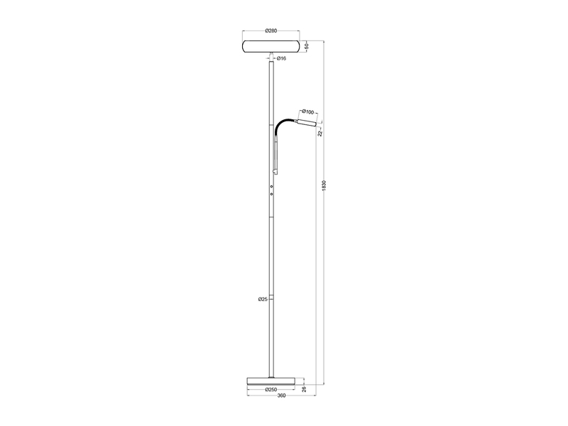 LED Deckenfluter PALERMO Höhe 183cm mit Leselampe und Fernbedienung, Silber