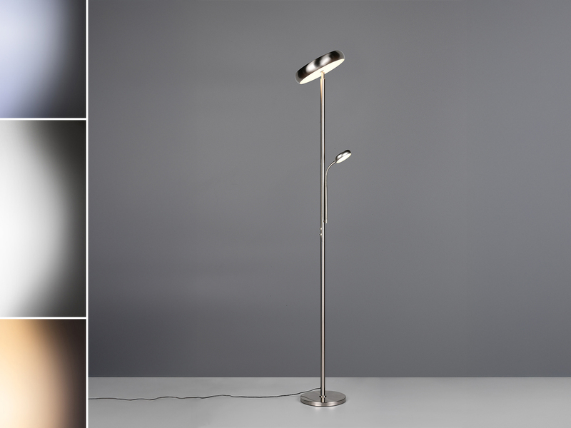 LED Deckenfluter PALERMO Höhe 183cm mit Leselampe und Fernbedienung, Silber