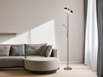 LED Deckenfluter PALERMO Höhe 183cm mit Leselampe und Fernbedienung, Silber