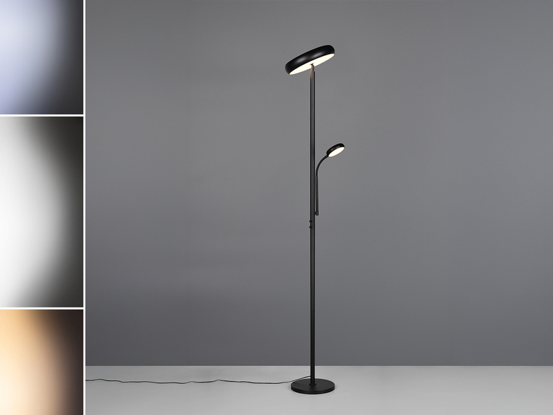 LED Deckenfluter PALERMO Höhe 183cm mit Leselampe und Fernbedienung, Schwarz
