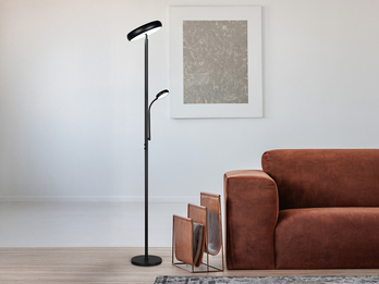 LED Deckenfluter PALERMO Höhe 183cm mit Leselampe und Fernbedienung, Schwarz