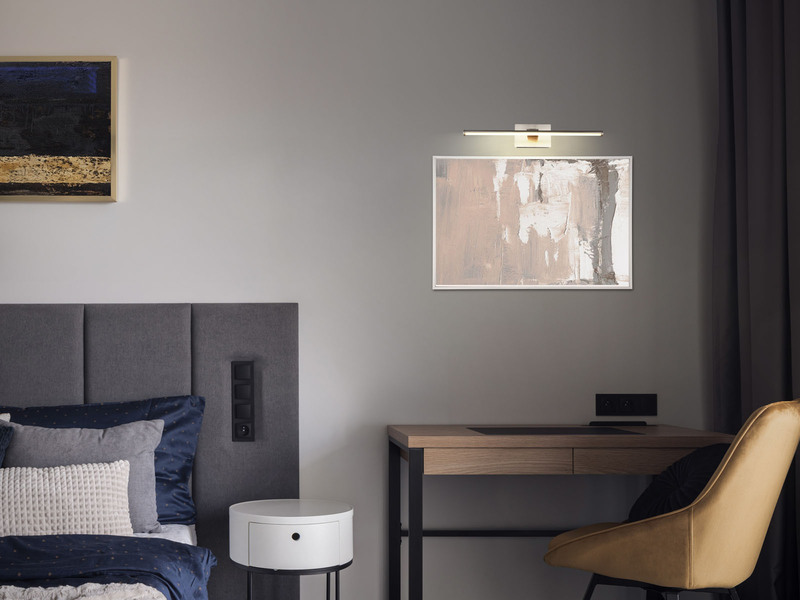 Akku Bilderlampe Silber kabellos zum Kleben, Breite 40cm