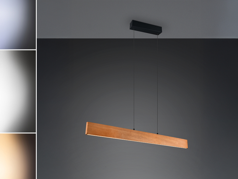 LED Pendelleuchte EDGEWOOD mit Holz, dimmbar & höhenverstellbar, Breite 115cm