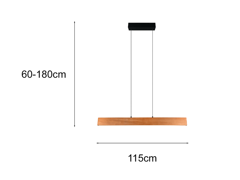LED Pendelleuchte EDGEWOOD mit Holz, dimmbar & höhenverstellbar, Breite 115cm