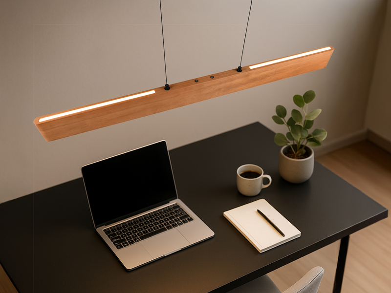 LED Pendelleuchte EDGEWOOD mit Holz, dimmbar & höhenverstellbar, Breite 115cm