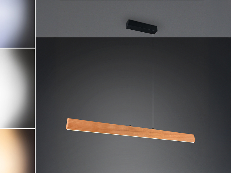 Große LED Pendelleuchte EDGEWOOD mit Holz, dimmbar & höhenverstellbar, B: 150cm