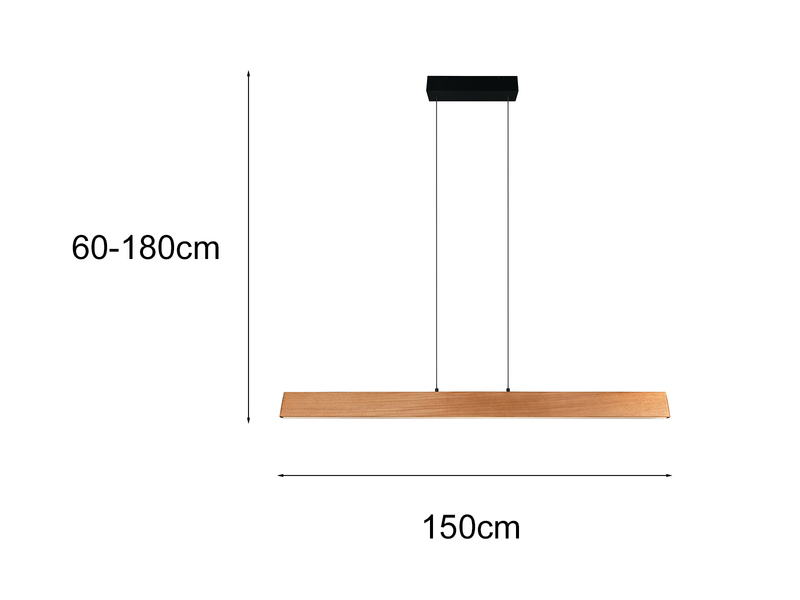 Große LED Pendelleuchte EDGEWOOD mit Holz, dimmbar & höhenverstellbar, B: 150cm