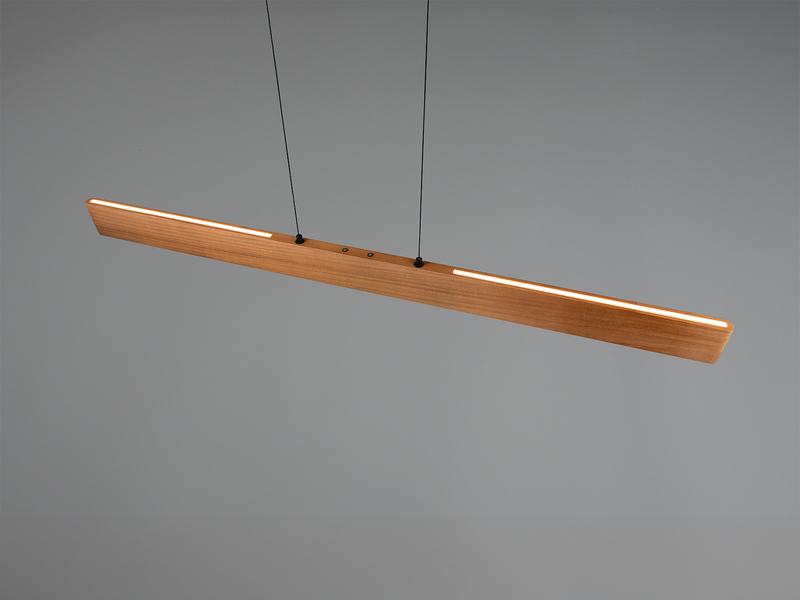 Große LED Pendelleuchte EDGEWOOD mit Holz, dimmbar & höhenverstellbar, B: 150cm