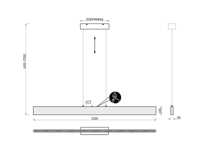 Große LED Pendelleuchte EDGEWOOD mit Holz, dimmbar & höhenverstellbar, B: 150cm