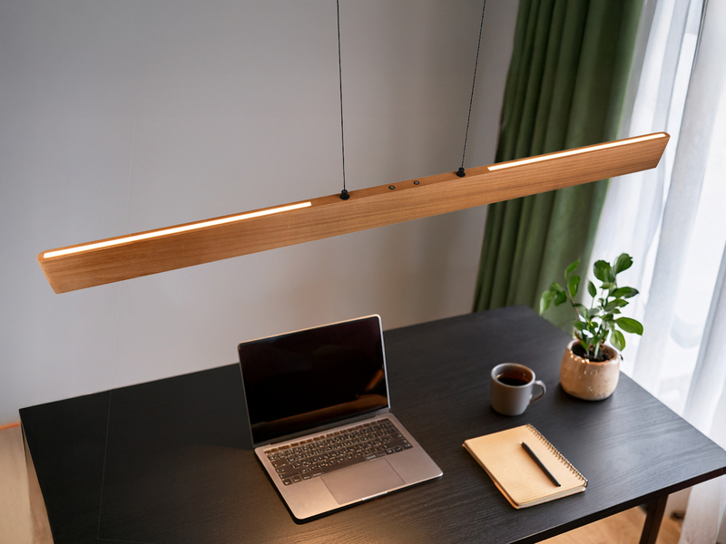 Große LED Pendelleuchte EDGEWOOD mit Holz, dimmbar & höhenverstellbar, B: 150cm