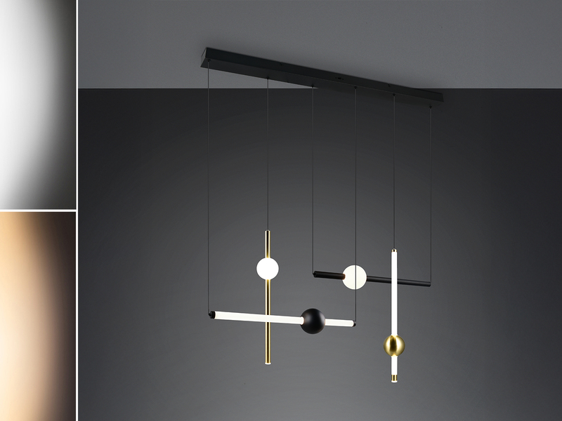 Moderne LED Pendelleuchte MELITA dimmbar, Metall Schwarz Gold, Breite 110cm