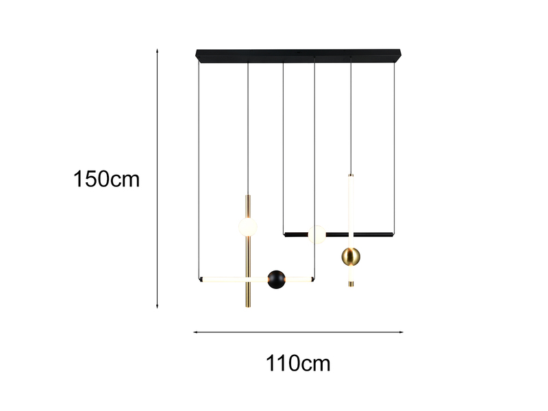 Moderne LED Pendelleuchte MELITA dimmbar, Metall Schwarz Gold, Breite 110cm