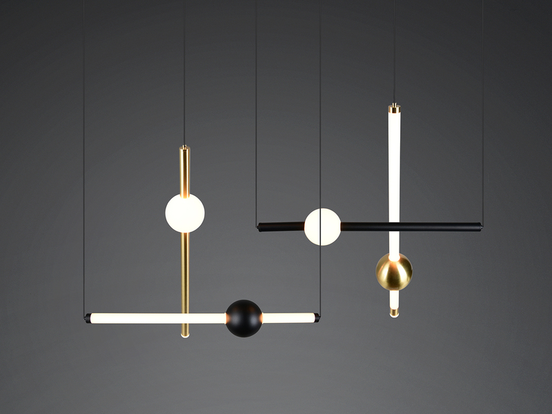 Moderne LED Pendelleuchte MELITA dimmbar, Metall Schwarz Gold, Breite 110cm