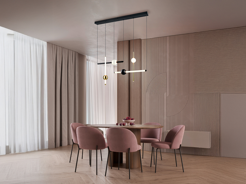 Moderne LED Pendelleuchte MELITA dimmbar, Metall Schwarz Gold, Breite 110cm
