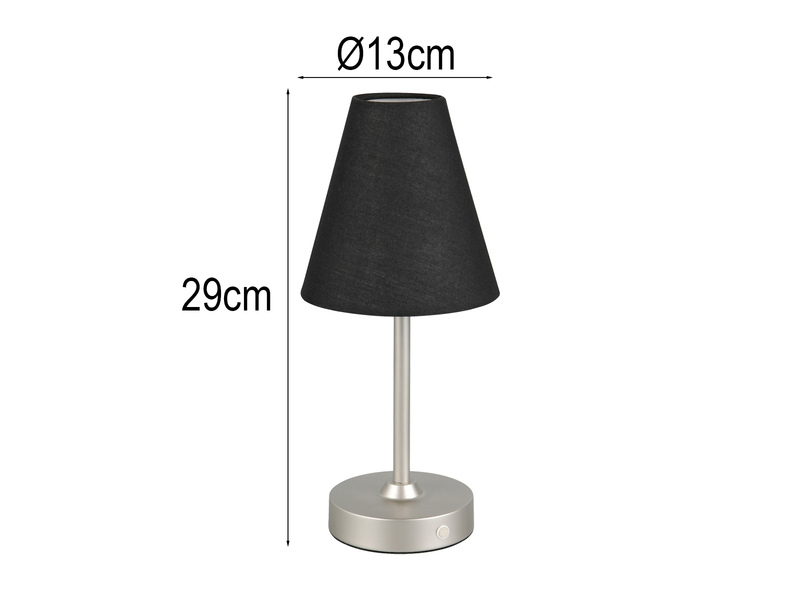 Kabellose Akku Tischleuchte KENNY dimmbar & USB aufladbar Silber Schwarz, H 29cm