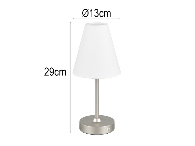 Kabellose Akku Tischleuchte KENNY dimmbar & USB aufladbar Silber Weiß, H: 29cm