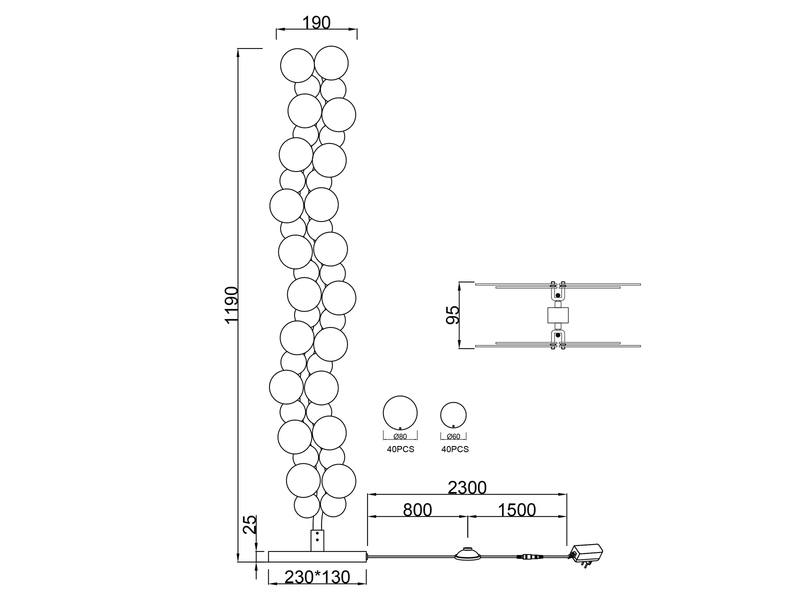 Kleine LED Stehleuchte PULSE aus irisierendem Kunststoff, Höhe 119cm
