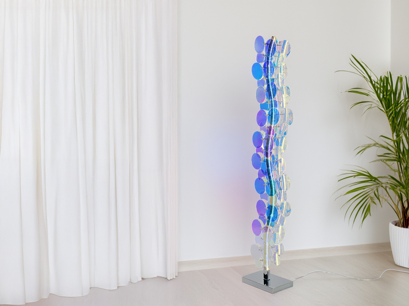 Kleine LED Stehleuchte PULSE aus irisierendem Kunststoff, Höhe 119cm