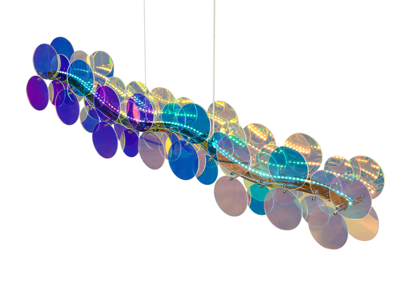 LED Pendelleuchte PULSE dimmbar aus irisierendem Kunststoff, Breite 86cm