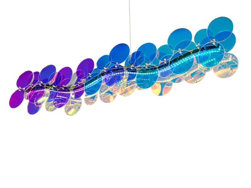 LED Pendelleuchte PULSE dimmbar aus irisierendem Kunststoff, Breite 86cm
