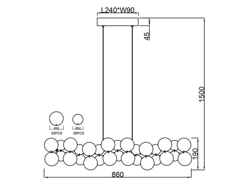 LED Pendelleuchte PULSE dimmbar aus irisierendem Kunststoff, Breite 86cm