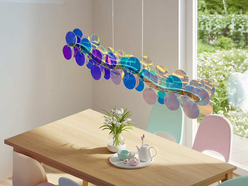 LED Pendelleuchte PULSE dimmbar aus irisierendem Kunststoff, Breite 86cm